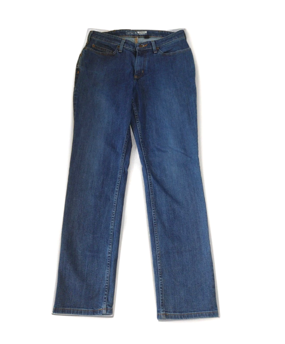 Carhartt Women's 8 Regular Relaxed Fit Straight Leg Jeans Med Denim Western Work